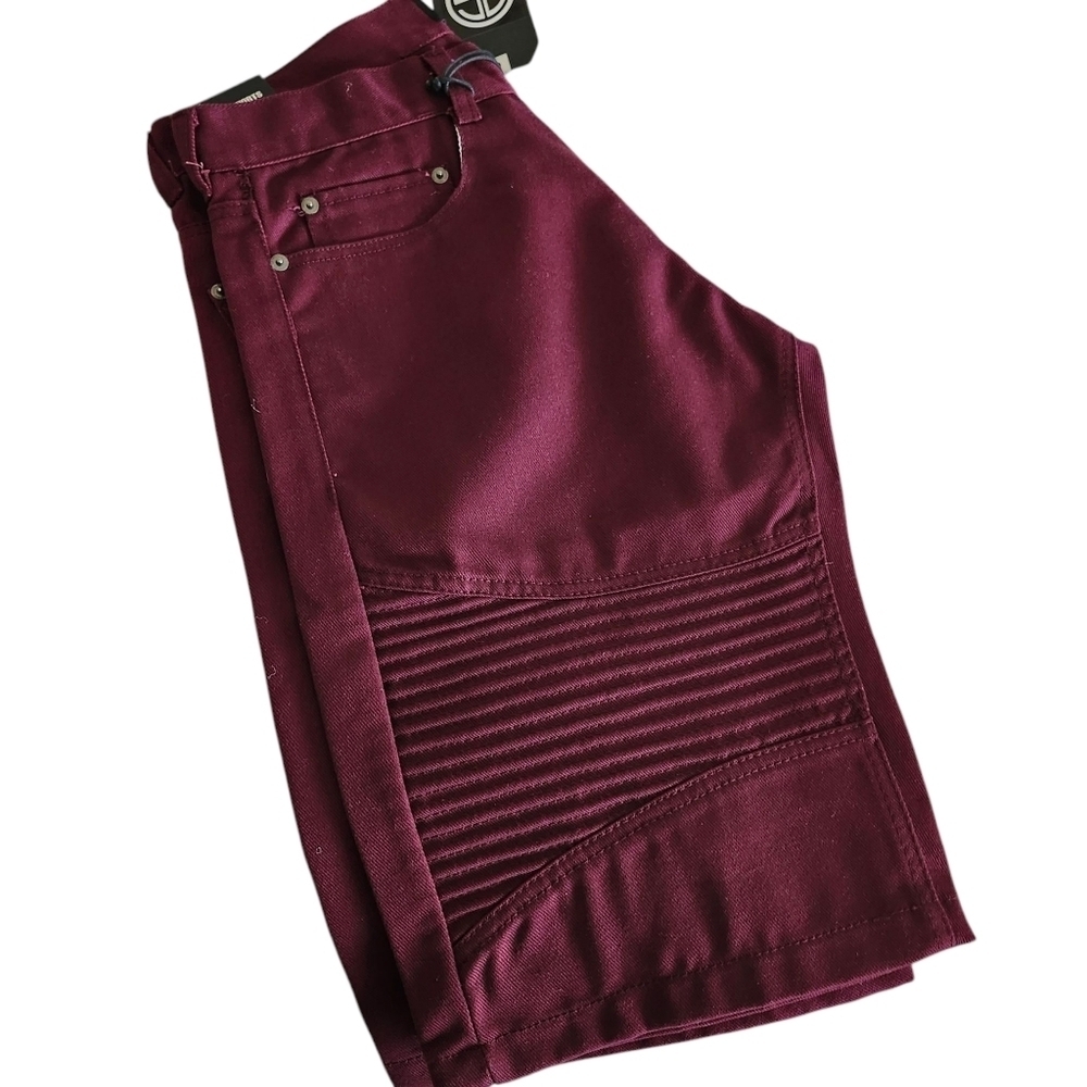 Denim Burgundy Biker Moto Shorts - Men’s - Picture 6 of 6